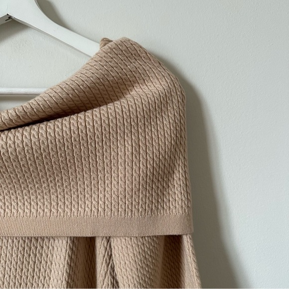 We Wore What Off The Shoulder Long Sleeve Knit Dress In Beige Size M - Picture 8 of 12